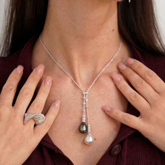 South Sea & Tahitian Pearl Diamond Lariat Necklace