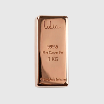 Copper bar with 'Lulia' branding on a light gray background