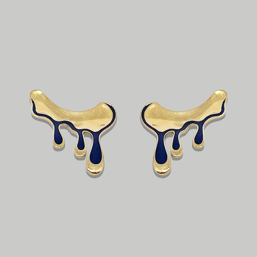 Liquefy – Navy blue enamel drips earrings